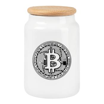 Bitcoin Coin – Crypto Symbol - Illustration - Cookie Jar with Wooden Lid - white - Front