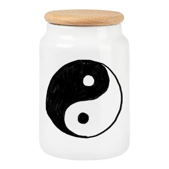 Yin Yang Symbol - Hand drawn Illustration - Cookie Jar with Wooden Lid - white - Front