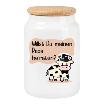 Marrying My Dad - Wedding Proposal - Cookie Jar with Wooden Lid - white - Front