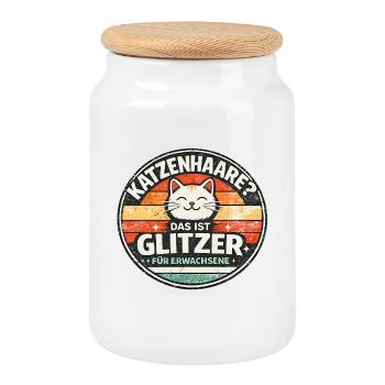 Katzenhaar? Glitzer Für Erwachsene - Keksdose mit Holzdeckel - Weiß - Vorne