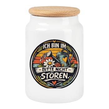 Je suis dans le jardin : Ne pas déranger - Boîte à biscuits avec couvercle en bois - blanc - Devant