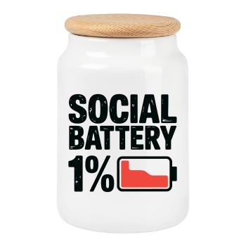 Social Battery 1% Graphic Tee - Cookie Jar with Wooden Lid - white - Front