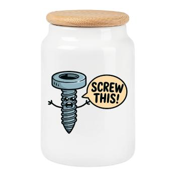 Screw This Cartoon Screw Character - Cookie Jar with Wooden Lid - white - Front