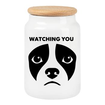 Dog View Watching You Saying - Cookie Jar with Wooden Lid - white - Front
