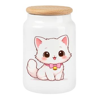 Magie de la Cloche du Chaton - Boîte à biscuits avec couvercle en bois - blanc - Devant