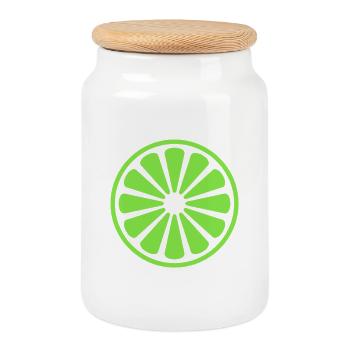 Lime slice - Cookie Jar with Wooden Lid - white - Front