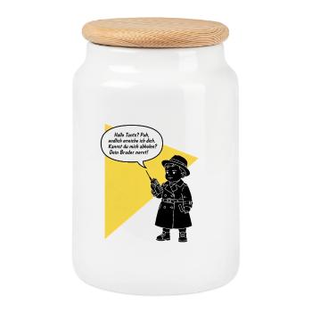 Hello aunt - pick up? Your brother is funny annoying - Cookie Jar with Wooden Lid - white - Front