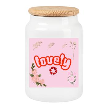 Lucky Neon Floral on Pink - Cookie Jar with Wooden Lid - white - Front