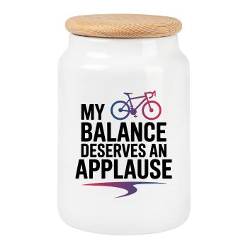 Cyclisme artistique : mon équilibre mérite des applaudissements - Boîte à biscuits avec couvercle en bois - blanc - Devant