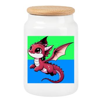 dragon - Cookie Jar with Wooden Lid - white - Front