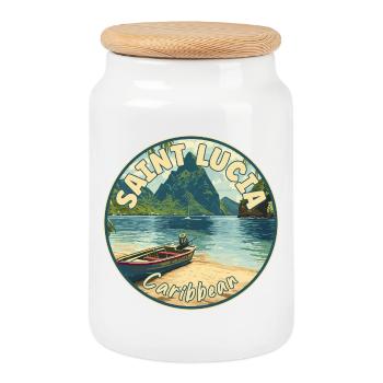 Découvrez le Paradis tropical caribéen de Sainte-Lucie - Boîte à biscuits avec couvercle en bois - blanc - Devant