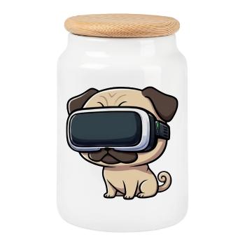 Cute Pug Cartoon Dog Gamer Gamer Friend - Cookie Jar with Wooden Lid - white - Front