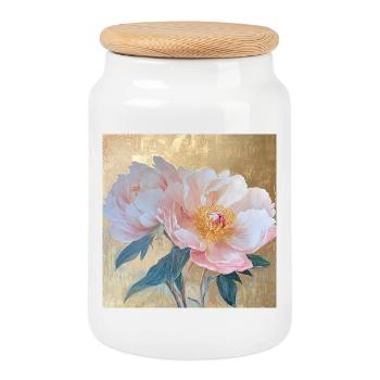 Fleurs élégantes de pivoines roses Goden - Boîte à biscuits avec couvercle en bois - blanc - Devant