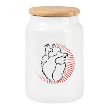 Anatomisches Herz mit rotem Strahlenkranz - Keksdose mit Holzdeckel - Weiß - Vorne