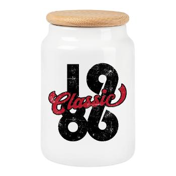 1986 40th Birthday - Cookie Jar with Wooden Lid - white - Front