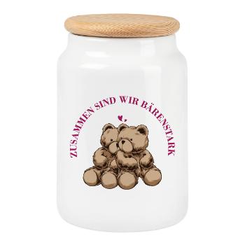 Ensemble, nous sommes forts comme un ours – Mignons ours en peluche - Boîte à biscuits avec couvercle en bois - blanc - Devant