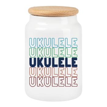 Ukulele typography - Cookie Jar with Wooden Lid - white - Front