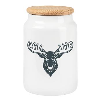 Minimalist Moose Logo Mascot Nordic - Cookie Jar with Wooden Lid - white - Front
