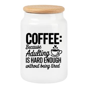 Coffee Focus : Sprint quotidien - Boîte à biscuits avec couvercle en bois - blanc - Devant