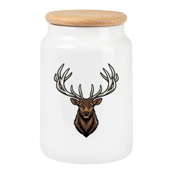 Deer Majestic Antler Forest Logo Mascot Stag - Cookie Jar with Wooden Lid - white - Front