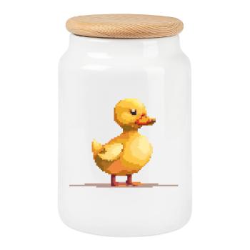 Pixel Duck - Cookie Jar with Wooden Lid - white - Front