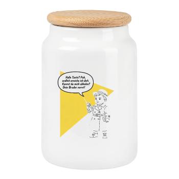 Hello aunt - pick up? Your brother is funny annoying - Cookie Jar with Wooden Lid - white - Front