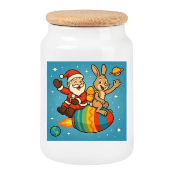 Le lapin de Noël de Pâques dans Star Flight - Boîte à biscuits avec couvercle en bois - blanc - Devant