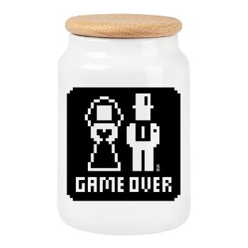 Game Over (Mariage, enterrement de vie de garçon, mariés, Pixel, NEG B) - Boîte à biscuits avec couvercle en bois - blanc - Devant