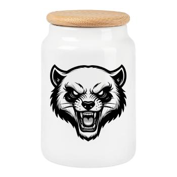 Wild Glutton Wolverine Maskottchen-Logo - Keksdose mit Holzdeckel - Weiß - Vorne