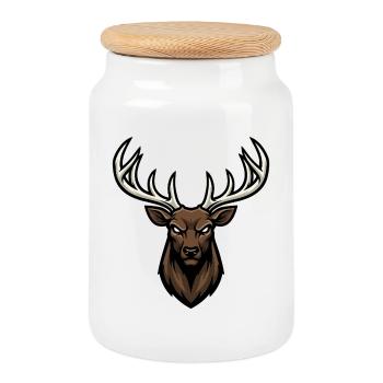 Cerf Alpha Regard Féroce Logo Mascotte Stag - Boîte à biscuits avec couvercle en bois - blanc - Devant