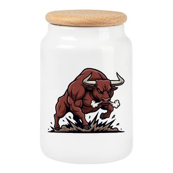 Bull Muscular Fighting Bull Mascot Bull Power - Cookie Jar with Wooden Lid - white - Front