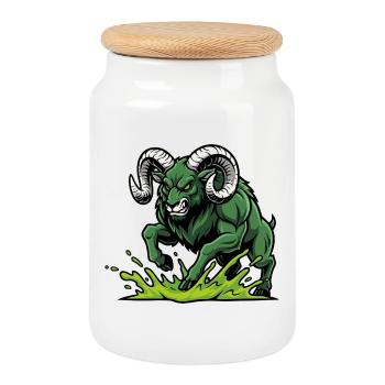 Bélier Vert Toxique Charge Mascotte Ram - Boîte à biscuits avec couvercle en bois - blanc - Devant