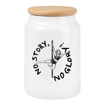 Bachelor Party: Woman on Pole Dance Pole – Illustration - Cookie Jar with Wooden Lid - white - Front