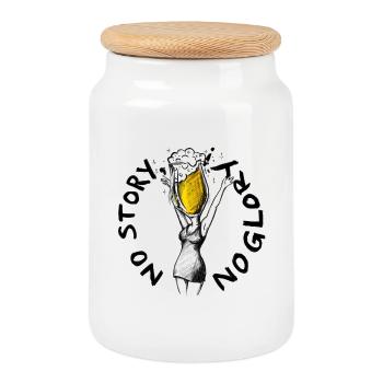 JGA: Bier – No Story, no glory! – Illustration - Keksdose mit Holzdeckel - Weiß - Vorne