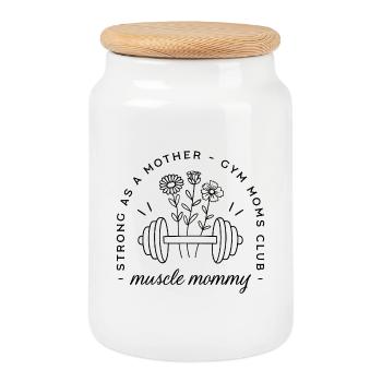 Gym mom muscle mommy fit mother funny - Cookie Jar with Wooden Lid - white - Front