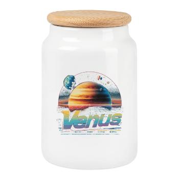 Canoës Néon Spatial Rétro - Boîte à biscuits avec couvercle en bois - blanc - Devant