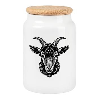 Lamancha goat head - Cookie Jar with Wooden Lid - white - Front