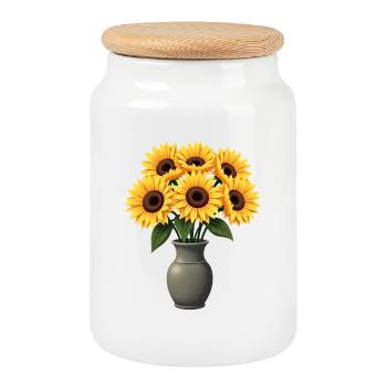 Sonnenblumen - Keksdose mit Holzdeckel - Weiß - Vorne