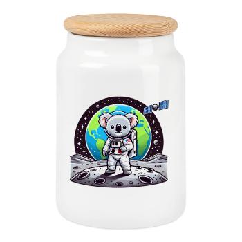 Koala astronaut on lunar soil - Cookie Jar with Wooden Lid - white - Front