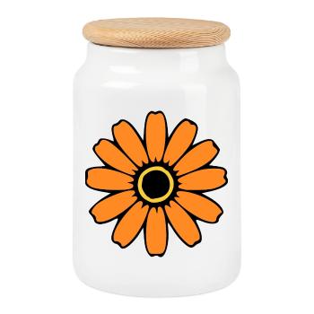 Orange Flower Flowers Blossom Wildflowers Hippie - Cookie Jar with Wooden Lid - white - Front
