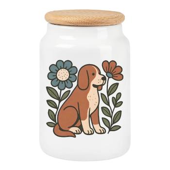 Beagle im Blumenrahmen - Keksdose mit Holzdeckel - Weiß - Vorne