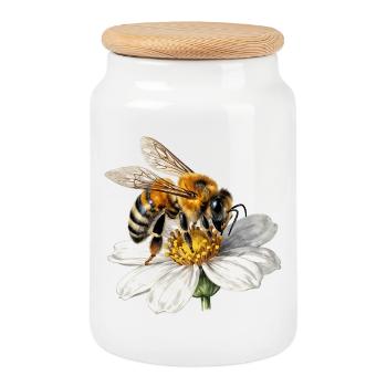 Bee on white flower - Cookie Jar with Wooden Lid - white - Front