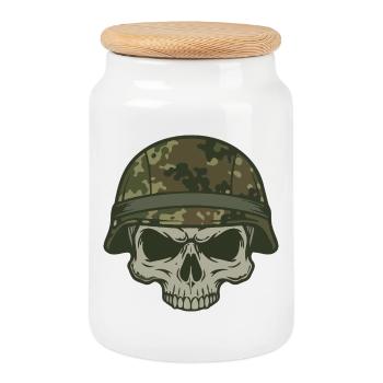 Skull Camouflage Camouflage Helmet Olive Green Motif - Cookie Jar with Wooden Lid - white - Front
