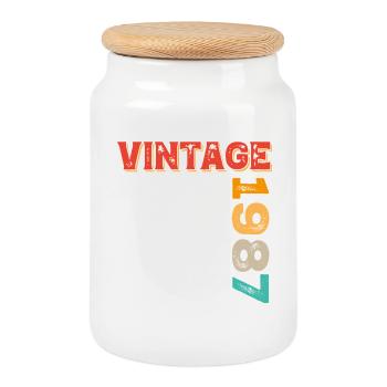 Millésime 1987 - Boîte à biscuits avec couvercle en bois - blanc - Devant