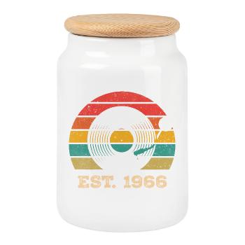 1966 Vintage - Keksdose mit Holzdeckel - Weiß - Vorne