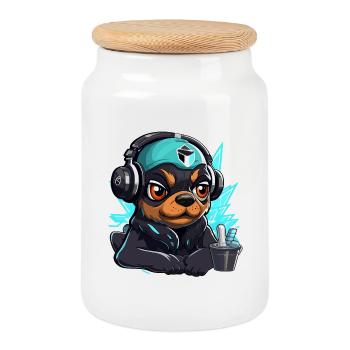 Motif casque néon TechDog - Boîte à biscuits avec couvercle en bois - blanc - Devant