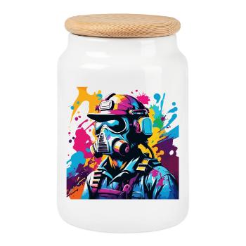Vivid Gasmask Warrior - Cookie Jar with Wooden Lid - white - Front