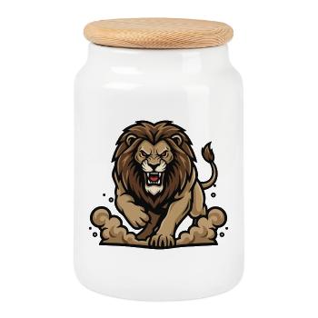 Lion Alpha Charge Lion Power Mascot - Cookie Jar with Wooden Lid - white - Front