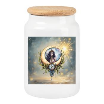 Déesse lunaire en croissant floral - Boîte à biscuits avec couvercle en bois - blanc - Devant