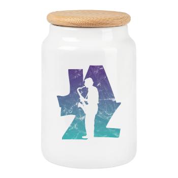Saxophoniste de jazz - Boîte à biscuits avec couvercle en bois - blanc - Devant